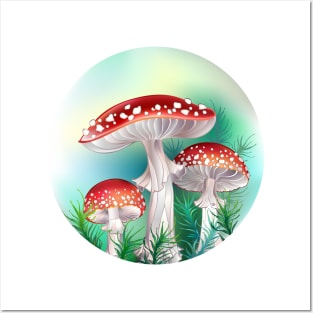 Red fly agarics in circle Posters and Art